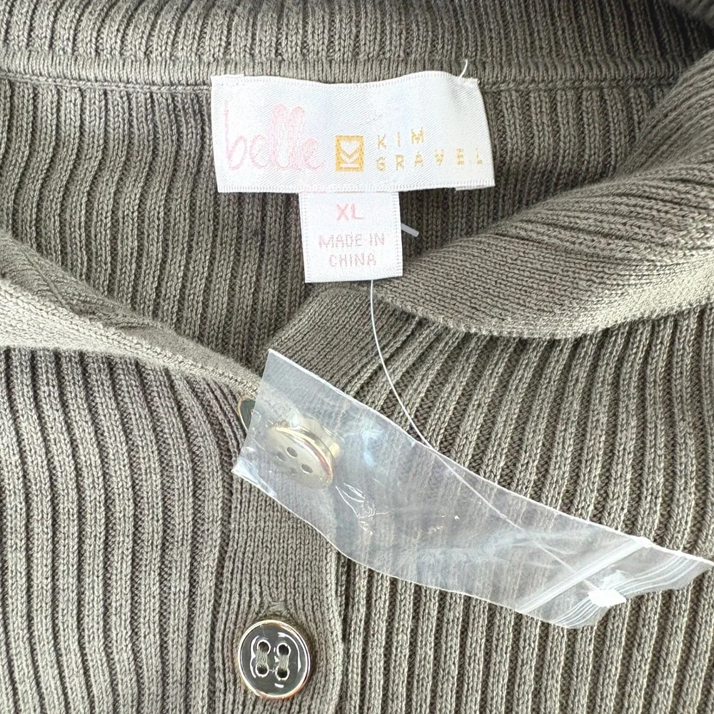 Belle by Kim Gravel Henley Sweater Size XL Olive Green Ribbed Sailor Collar NWOT